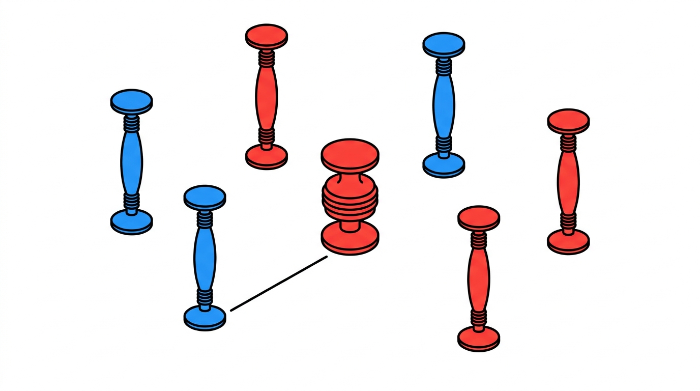 Illustration: blue and red Popdarts standing around the target marker; the closest dart's suction-cup edge is measured to the marker